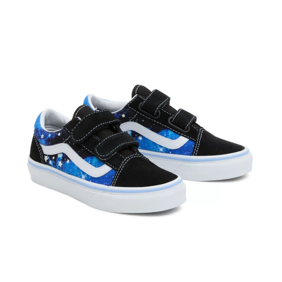 Kinder VANS Easy On, Easy Off | Kleine Kinder Old Skool Schuhe Mit Klettverschluss (4-8 Jahre) Blau, Schwarz