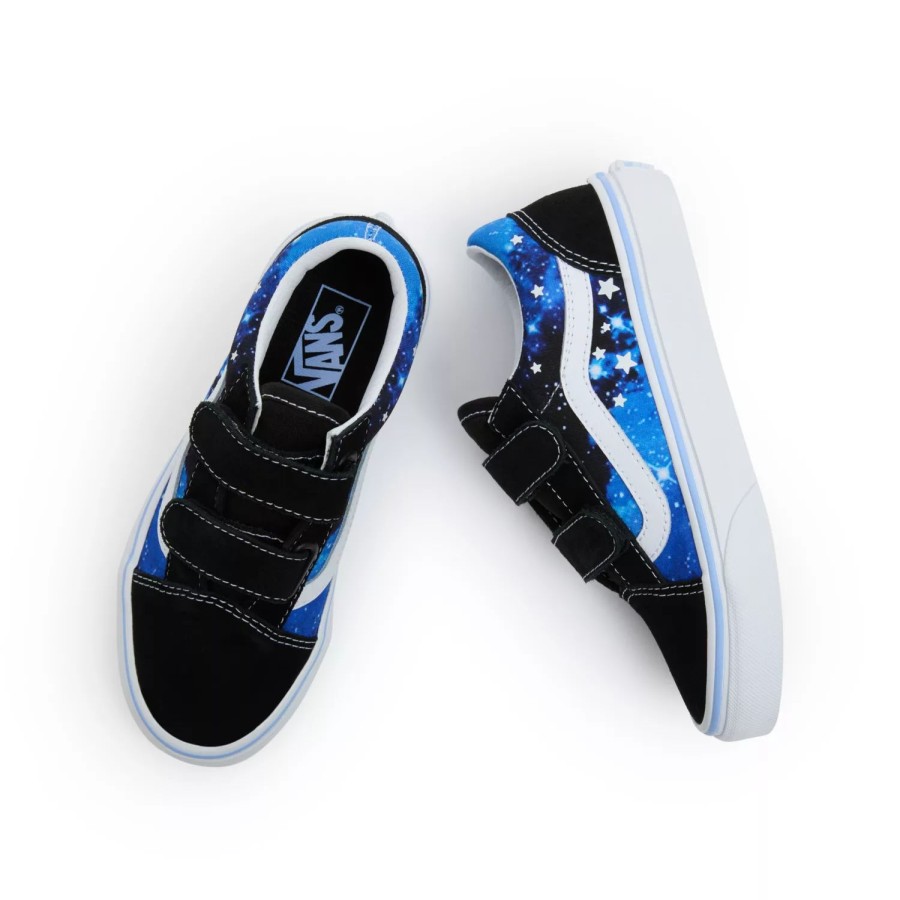 Kinder VANS Easy On, Easy Off | Kleine Kinder Old Skool Schuhe Mit Klettverschluss (4-8 Jahre) Blau, Schwarz