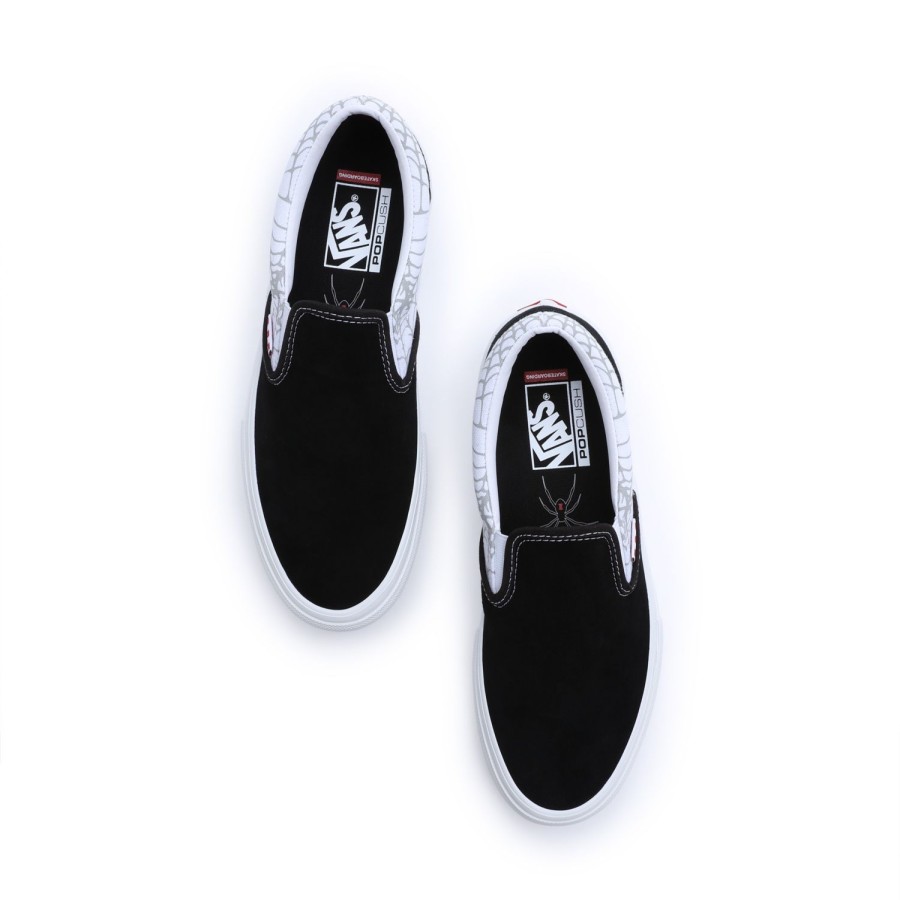 Herren VANS Skateschuhe | Black Widow Spider Slip-On Schuhe Schwarz