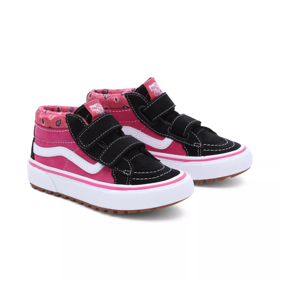 Kinder VANS Mte Schuhe | Kleine Kinder Paisley Sk8-Mid Reissue Mte-1 Schuhe Mit Klettverschluss (4-8 Jahre) Schwarz, Rosa