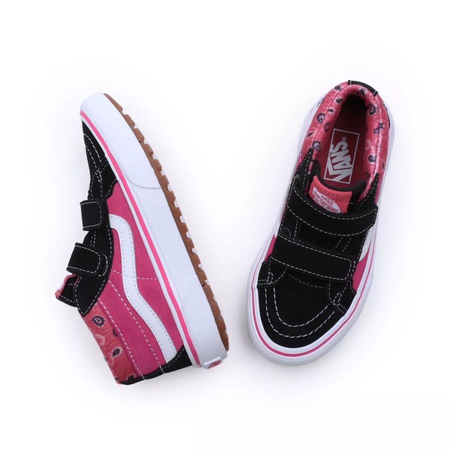 Kinder VANS Mte Schuhe | Kleine Kinder Paisley Sk8-Mid Reissue Mte-1 Schuhe Mit Klettverschluss (4-8 Jahre) Schwarz, Rosa