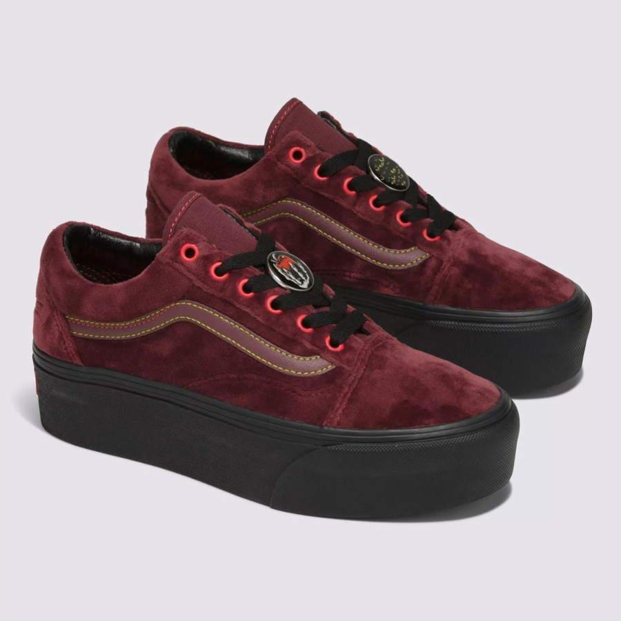 Damen VANS Plateauschuhe | Disney X Vans Old Skool Stackform Schuhe Rot