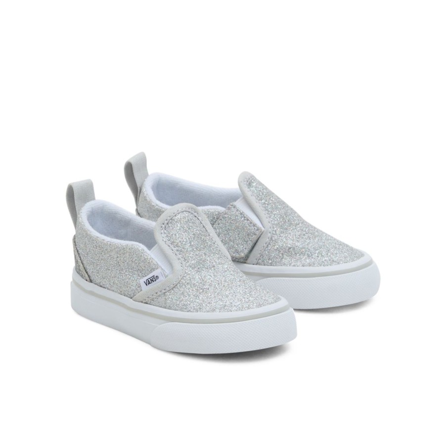 Kinder VANS Classics | Kleinkinder Slip-On Glitter Schuhe Mit Klettverschluss (1-4 Jahre) Grau