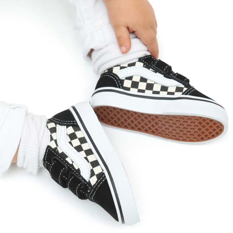 Kinder VANS Easy On, Easy Off | Kleinkinder Primary Check Old Skool Schuh Mit Klettverschluss (1-4 Jahre) Schwarz, Weis