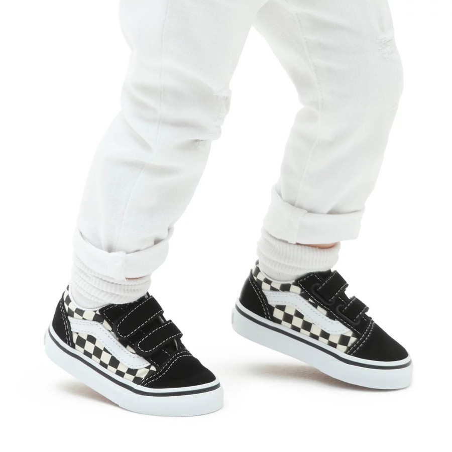 Kinder VANS Easy On, Easy Off | Kleinkinder Primary Check Old Skool Schuh Mit Klettverschluss (1-4 Jahre) Schwarz, Weis