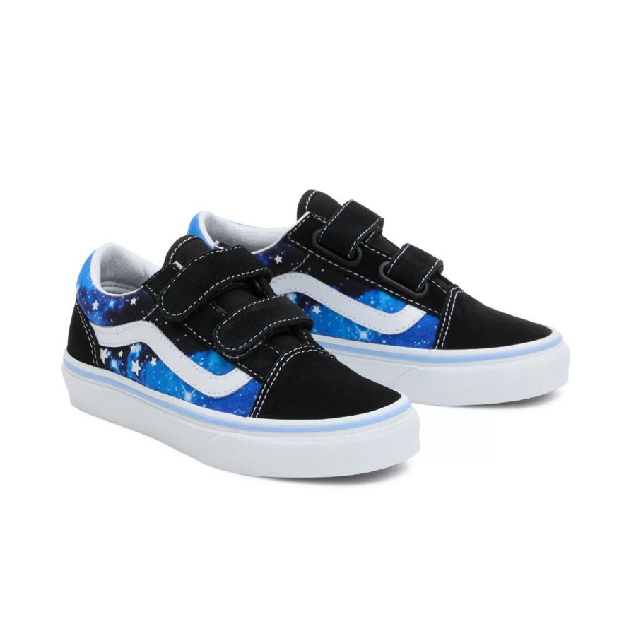 Kinder VANS Kinderschuhe (4-8 Jahre) | Kleine Kinder Old Skool Schuhe Mit Klettverschluss (4-8 Jahre) Blau, Schwarz