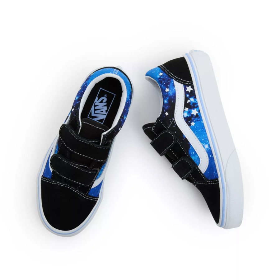 Kinder VANS Kinderschuhe (4-8 Jahre) | Kleine Kinder Old Skool Schuhe Mit Klettverschluss (4-8 Jahre) Blau, Schwarz