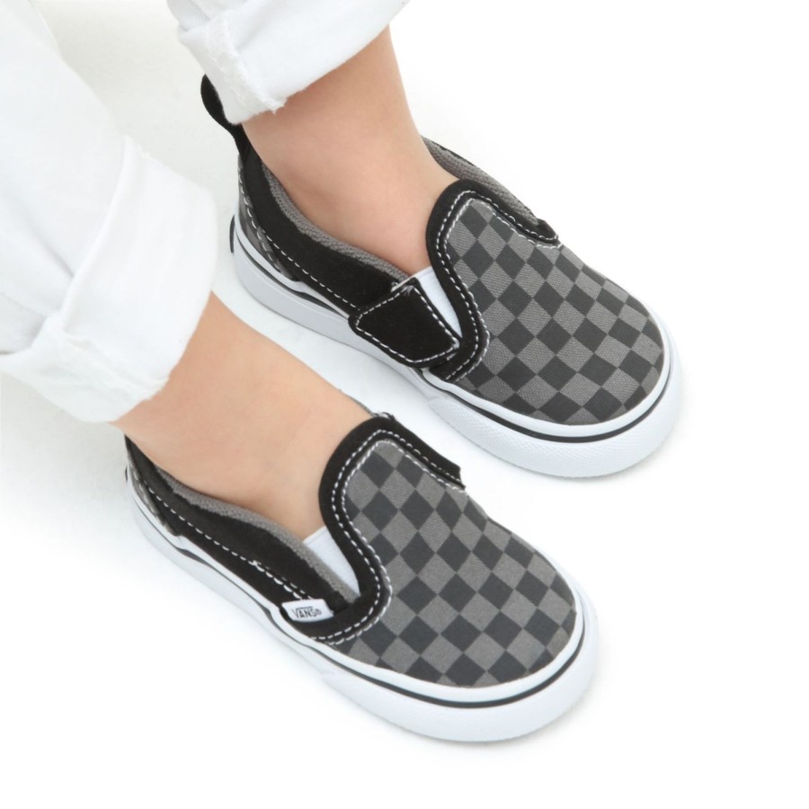 Kinder VANS Classics | Kleinkinder Checkerboard Slip-On Schuhe Mit Klettverschluss (1-4 Jahre) Schwarz, Grau