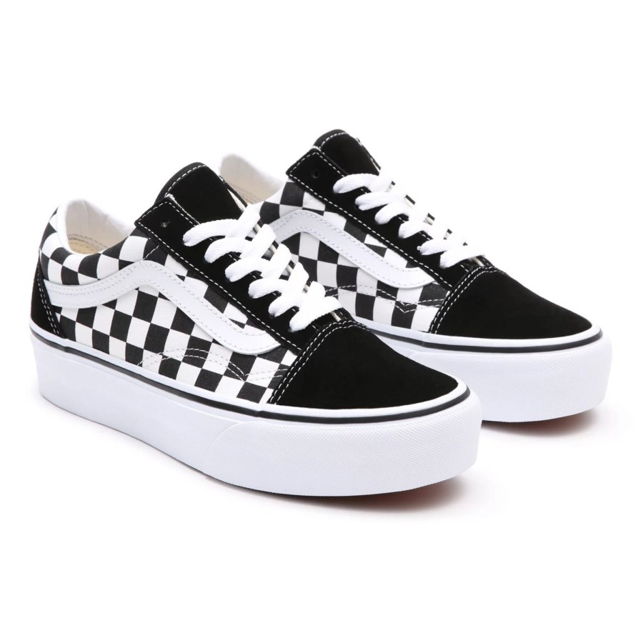 Damen VANS Low-Top Sneaker | Checkerboard Old Skool Plateauschuhe Schwarz