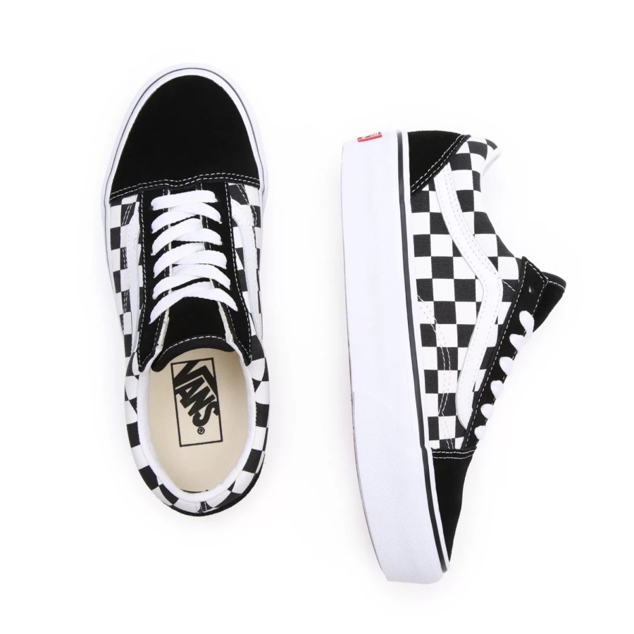 Damen VANS Low-Top Sneaker | Checkerboard Old Skool Plateauschuhe Schwarz