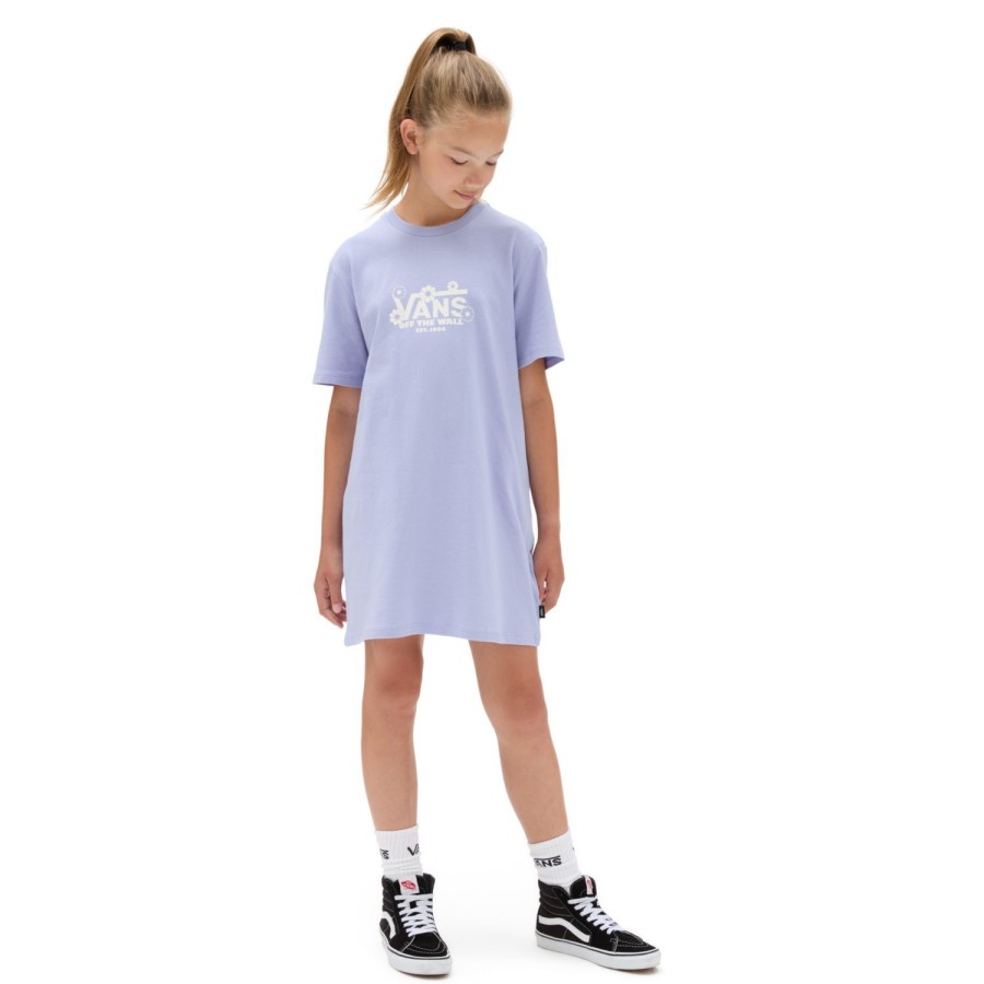 Kinder VANS Madchen-Bekleidung (8-14+) | Madchen Floral Check Daisy T-Shirt-Kleid (8-14 Jahre) Violett