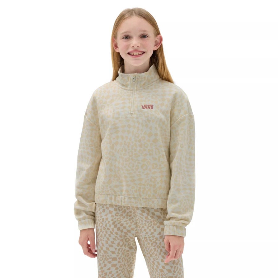 Kinder VANS Madchen-Bekleidung (8-14+) | Madchen Half Zip Mock Pullover Mit Print (8-14 Jahre) Beige