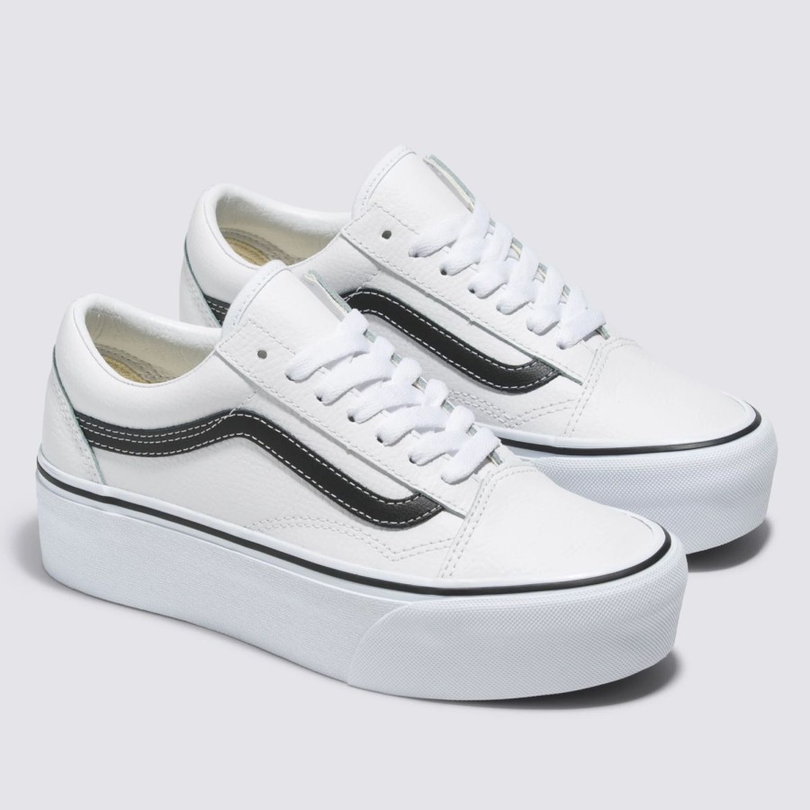 Damen VANS Plateauschuhe | Old Skool Stackform Lederschuhe Weis