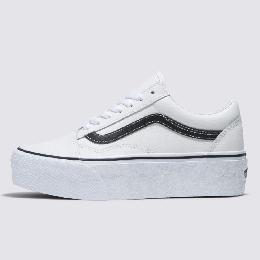 Damen VANS Plateauschuhe | Old Skool Stackform Lederschuhe Weis