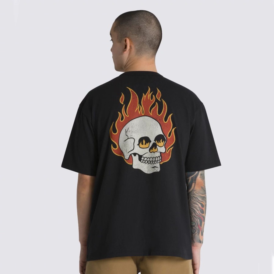 Herren VANS T-Shirts & Tank Tops | Flaming Skull Washed T-Shirt Schwarz