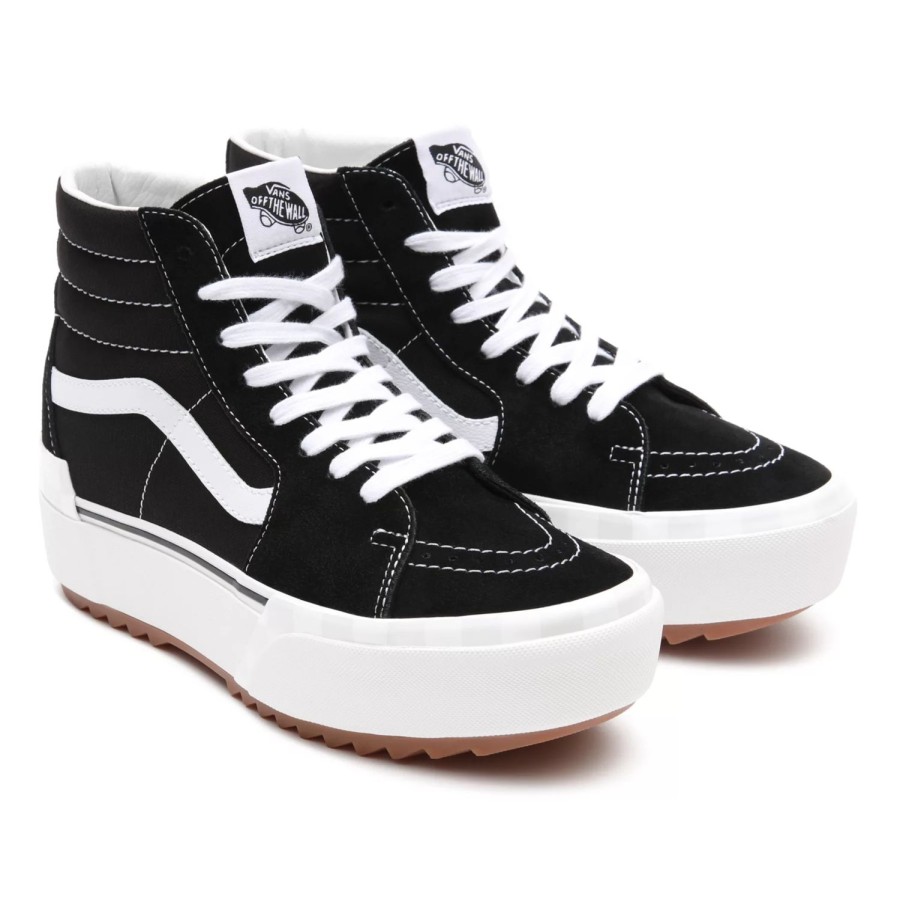 Damen VANS Plateauschuhe | Sk8-Hi Stacked Schuhe Aus Wildleder Schwarz