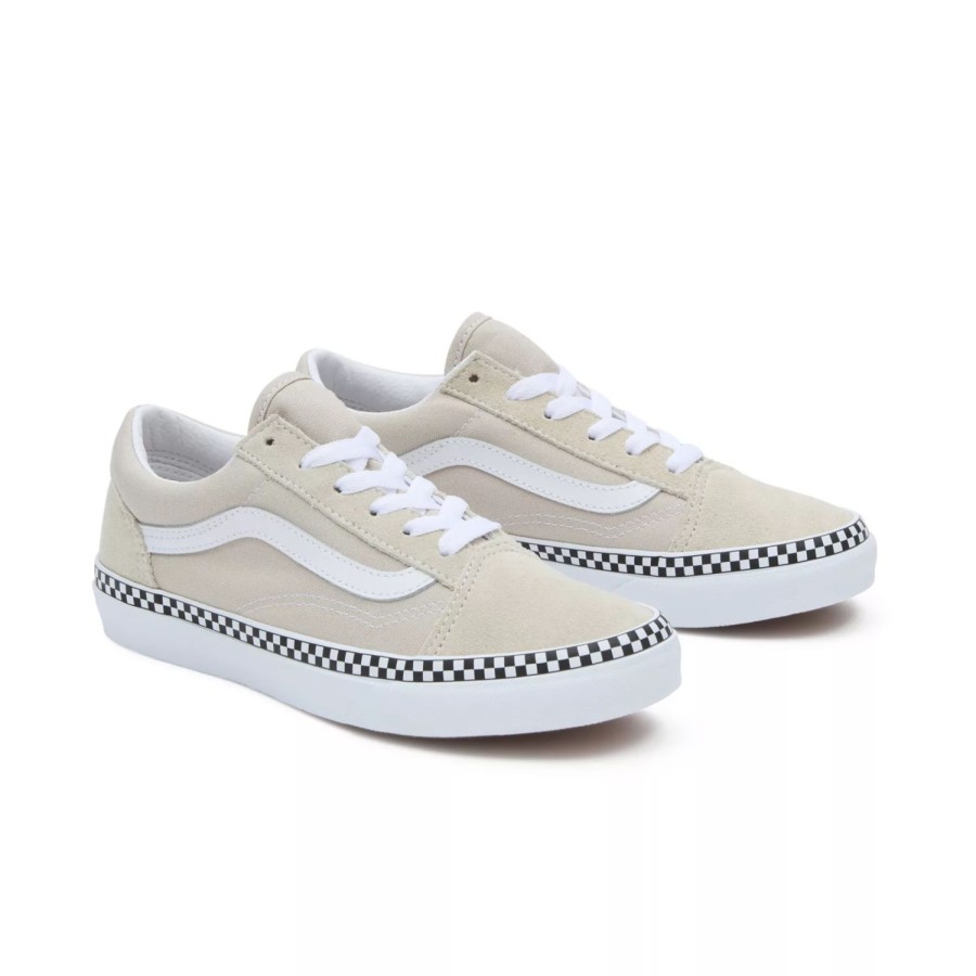 Kinder VANS Teenager-Schuhe (8-14 Jahre) | Jugendliche Checkerboard Foxing Old Skool Schuhe (8-14 Jahre) Beige