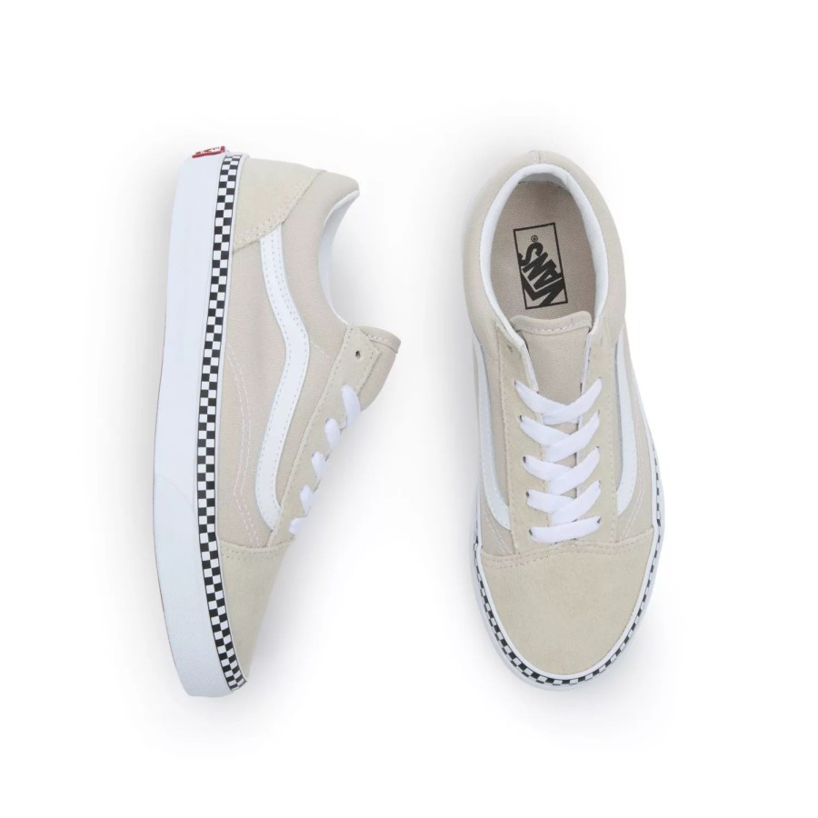 Kinder VANS Teenager-Schuhe (8-14 Jahre) | Jugendliche Checkerboard Foxing Old Skool Schuhe (8-14 Jahre) Beige