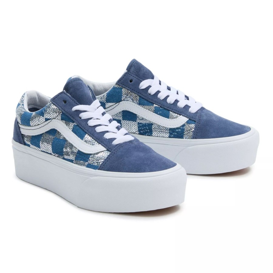 Damen VANS Plateauschuhe | Old Skool Stackform Schuhe Blau