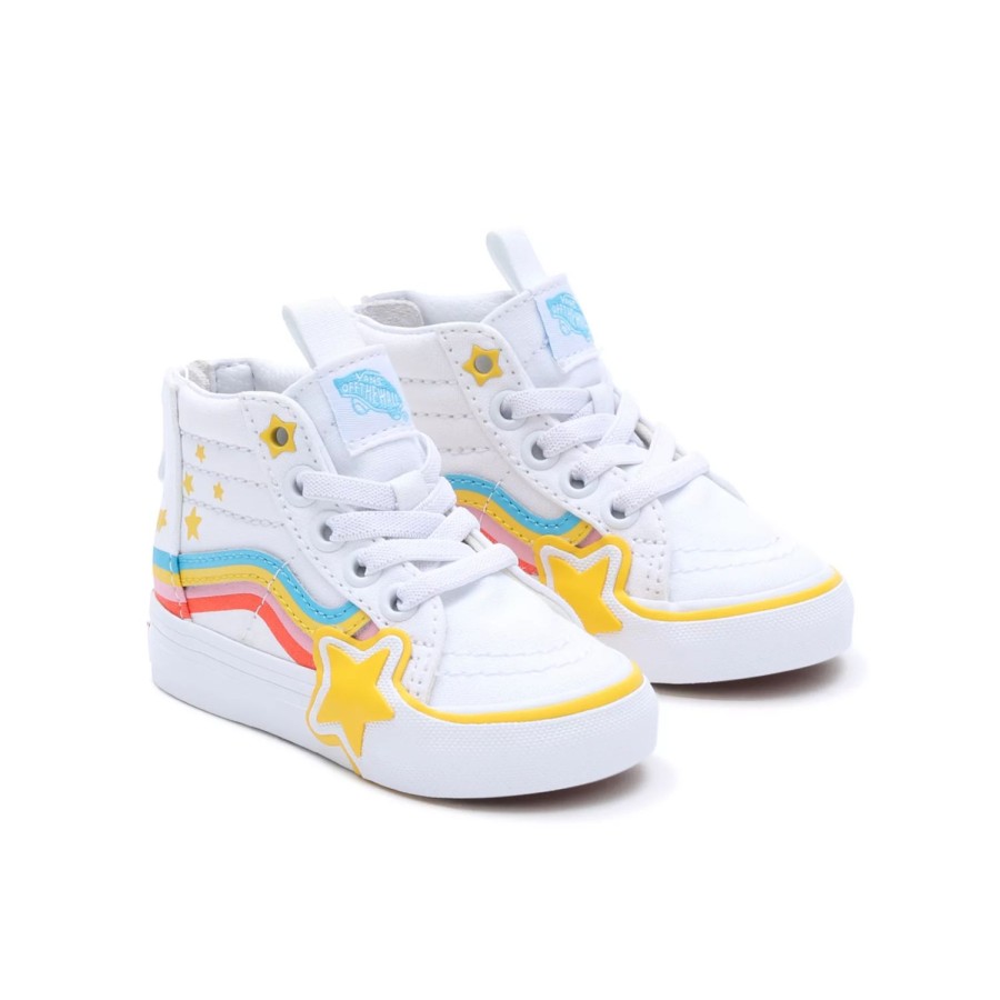 Kinder VANS Easy On, Easy Off | Kleinkinder Sk8-Hi Zip Rainbow Star Schuhe (1-4 Jahre) Weis