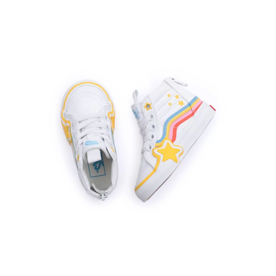 Kinder VANS Easy On, Easy Off | Kleinkinder Sk8-Hi Zip Rainbow Star Schuhe (1-4 Jahre) Weis