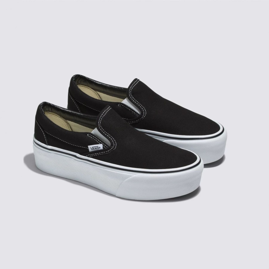 Damen VANS Plateauschuhe | Classic Slip-On Stackform Schuhe Schwarz