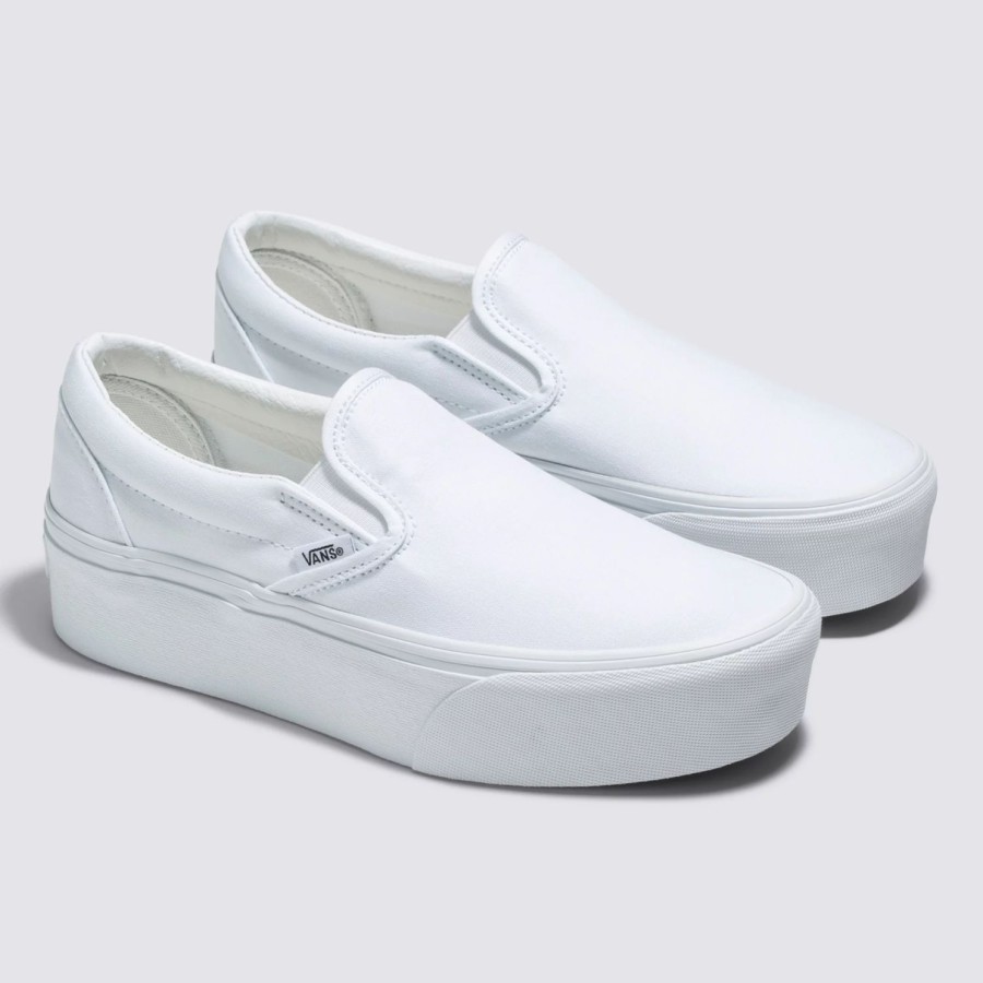 Damen VANS Plateauschuhe | Classic Slip-On Stackform Schuhe Weis