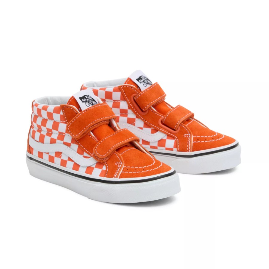 Kinder VANS Easy On, Easy Off | Kinder Sk8-Mid Reissue Checkerboard Schuhe Mit Klettverschluss (4-8 Jahre) Orange