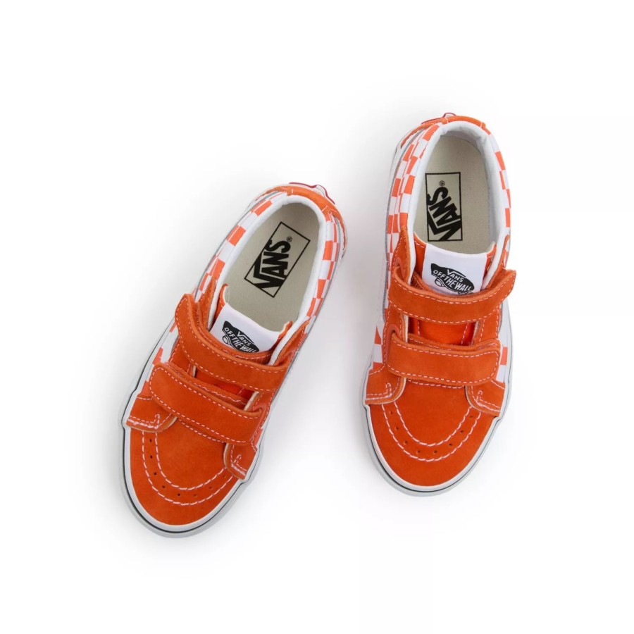 Kinder VANS Easy On, Easy Off | Kinder Sk8-Mid Reissue Checkerboard Schuhe Mit Klettverschluss (4-8 Jahre) Orange