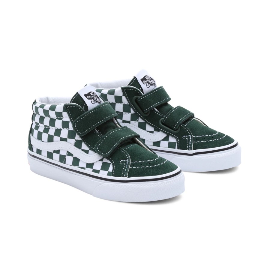 Kinder VANS Easy On, Easy Off | Kinder Checkerboard Sk8-Mid Reissue Klettschuhe (4-8 Jahre) Grun