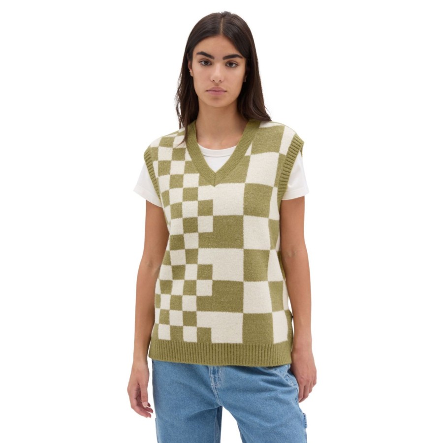 Damen VANS Kapuzenpullover & Pullover | Courtyard Checker Pullunder Grun