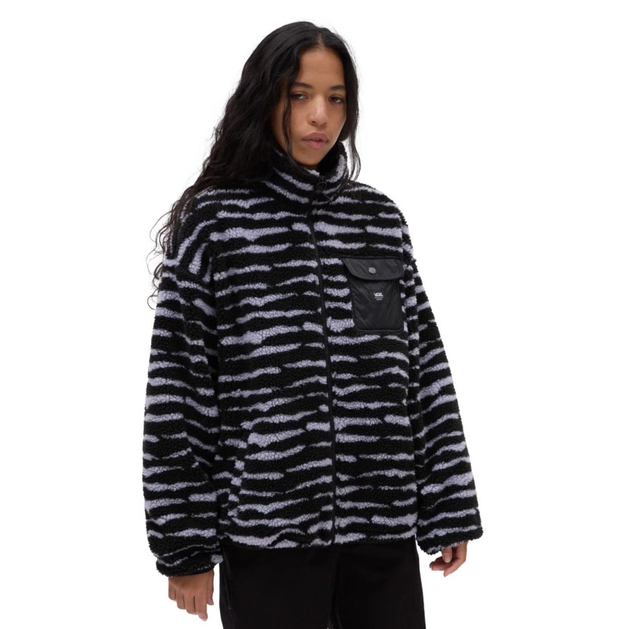 Damen VANS Jacken & Wendeparka | Striped Sherpa-Jacke Schwarz