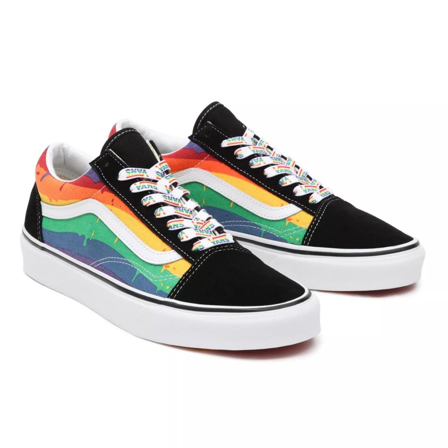 Damen VANS Low-Top Sneaker | Rainbow Drip Old Skool Schuhe Schwarz, Multicolour