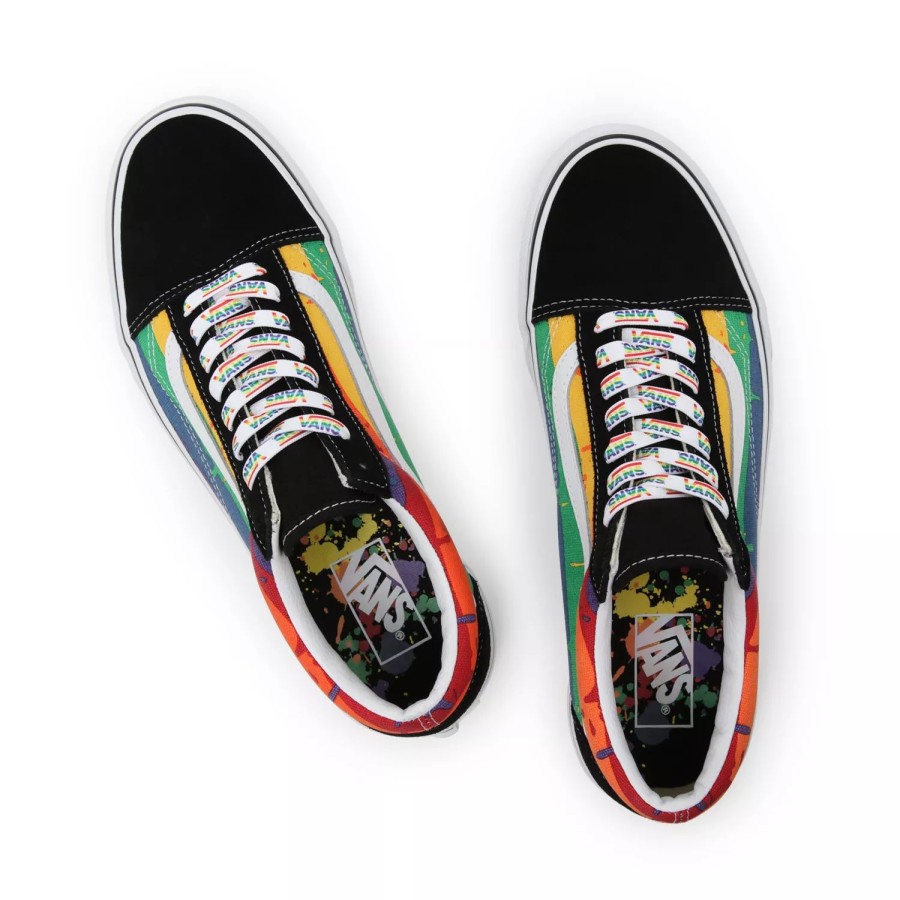 Damen VANS Low-Top Sneaker | Rainbow Drip Old Skool Schuhe Schwarz, Multicolour