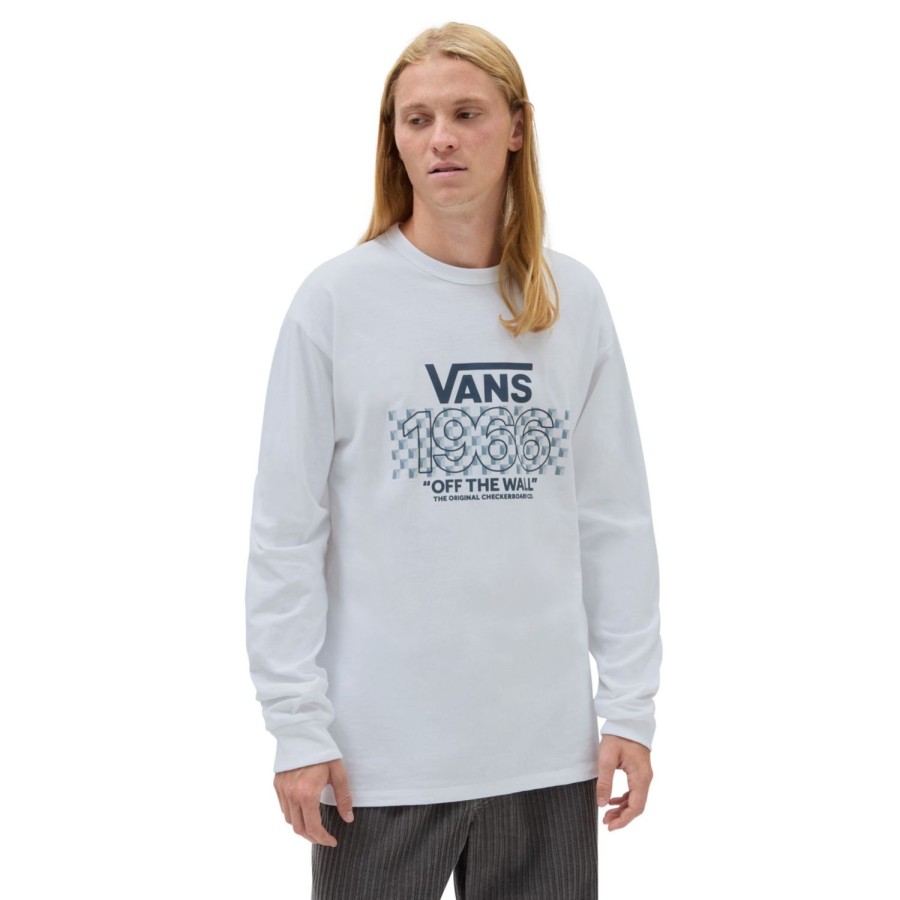 Herren VANS T-Shirts & Tank Tops | Off The Wall Checker Langarmshirt Weis