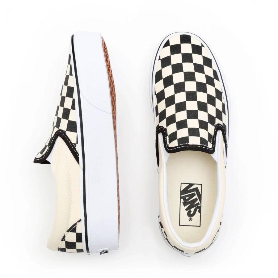 Damen VANS Plateauschuhe | Checkerboard Classic Slip-On Plateauschuhe Schwarz, Weis