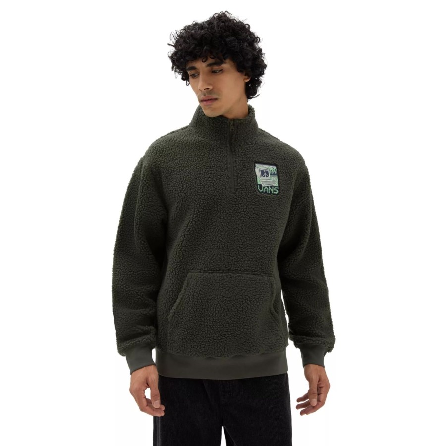 Herren VANS Kapuzenpullover & Sweatshirts | Martin Sherpa Q Zip Sherpa Fleece Pullover Grun