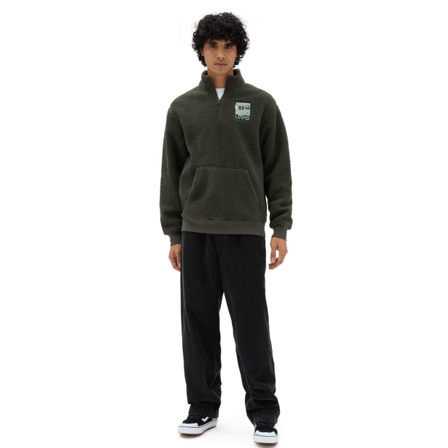 Herren VANS Kapuzenpullover & Sweatshirts | Martin Sherpa Q Zip Sherpa Fleece Pullover Grun