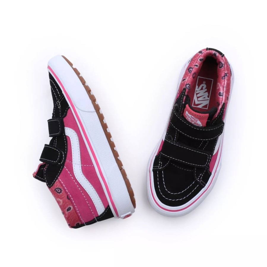 Kinder VANS Easy On, Easy Off | Kleine Kinder Paisley Sk8-Mid Reissue Mte-1 Schuhe Mit Klettverschluss (4-8 Jahre) Schwarz, Rosa