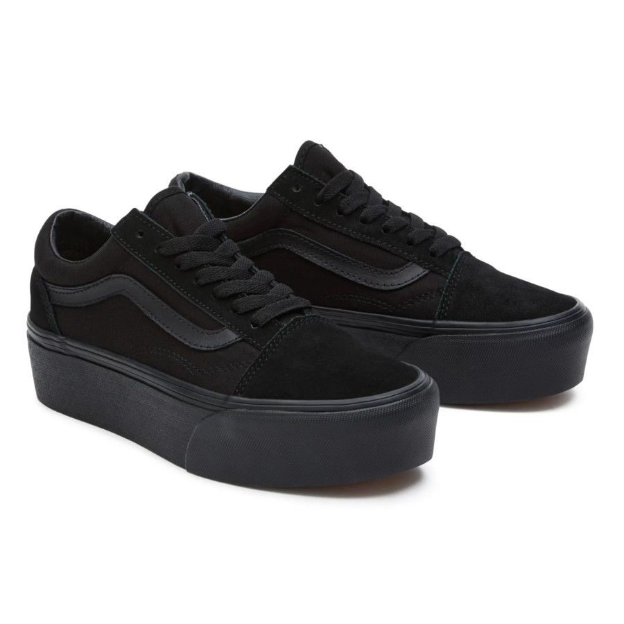 Damen VANS Plateauschuhe | Old Skool Stackform Schuhe Schwarz