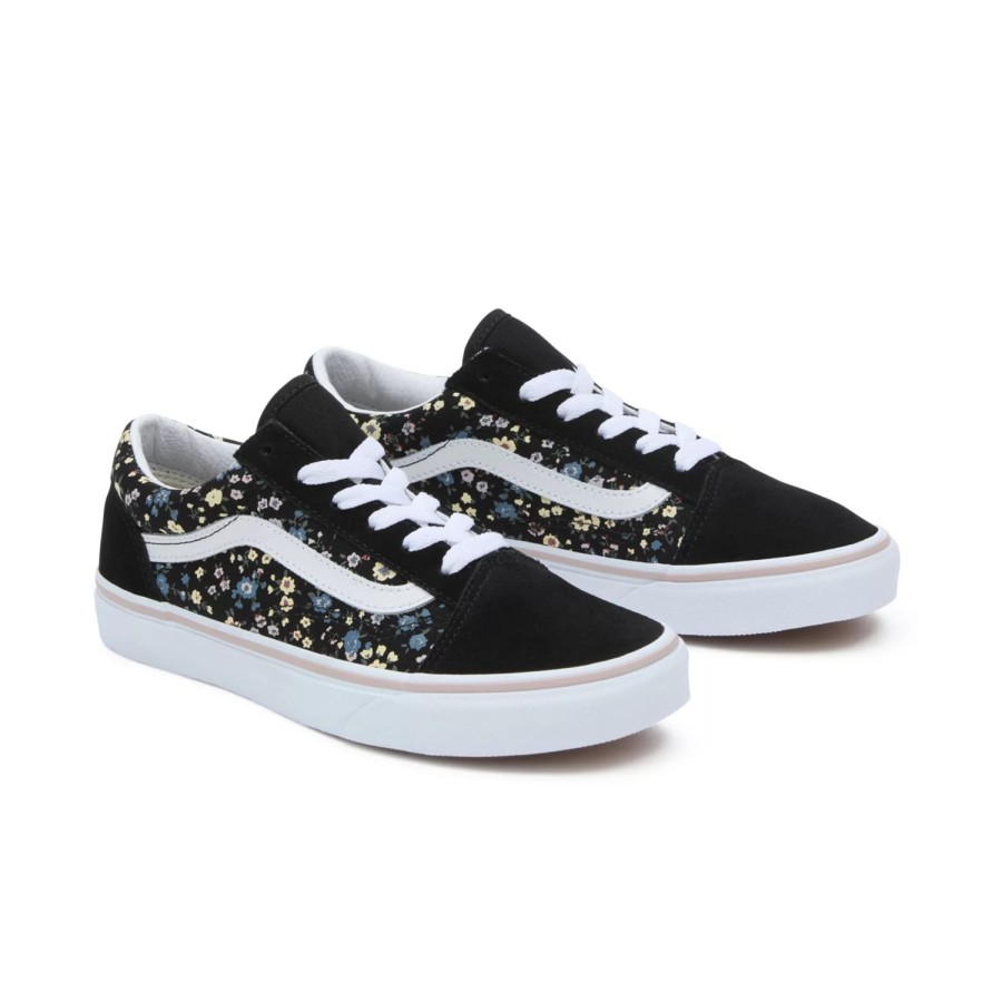 Kinder VANS Teenager-Schuhe (8-14 Jahre) | Jugendliche Floral Old Skool Schuhe (8-14 Jahre) Schwarz