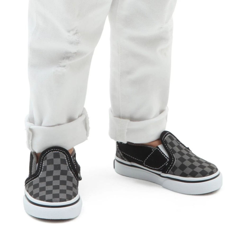 Kinder VANS Easy On, Easy Off | Kleinkinder Checkerboard Slip-On Schuhe Mit Klettverschluss (1-4 Jahre) Schwarz, Grau