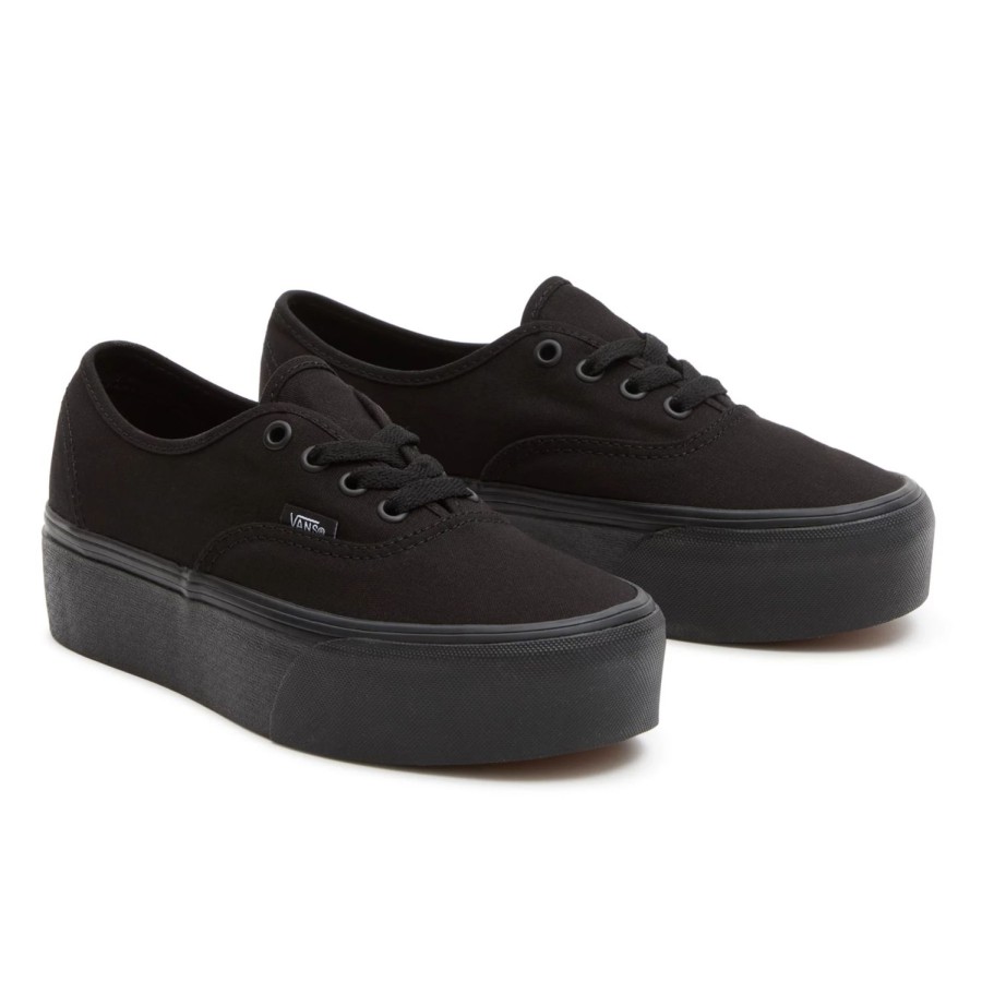 Damen VANS Plateauschuhe | Canvas Authentic Stackform Schuhe Schwarz