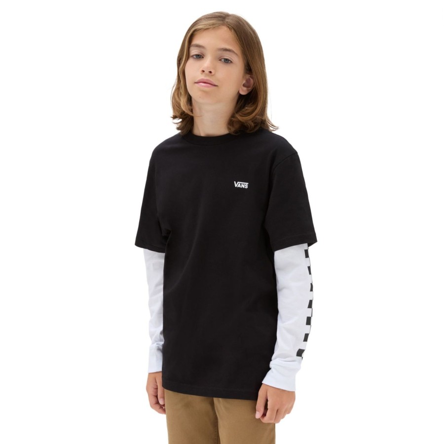 Kinder VANS Jungen-Bekleidung (8-14+) | Jungen Long Check Twofer T-Shirt (8-14 Jahre) Schwarz