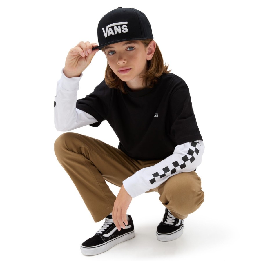 Kinder VANS Jungen-Bekleidung (8-14+) | Jungen Long Check Twofer T-Shirt (8-14 Jahre) Schwarz