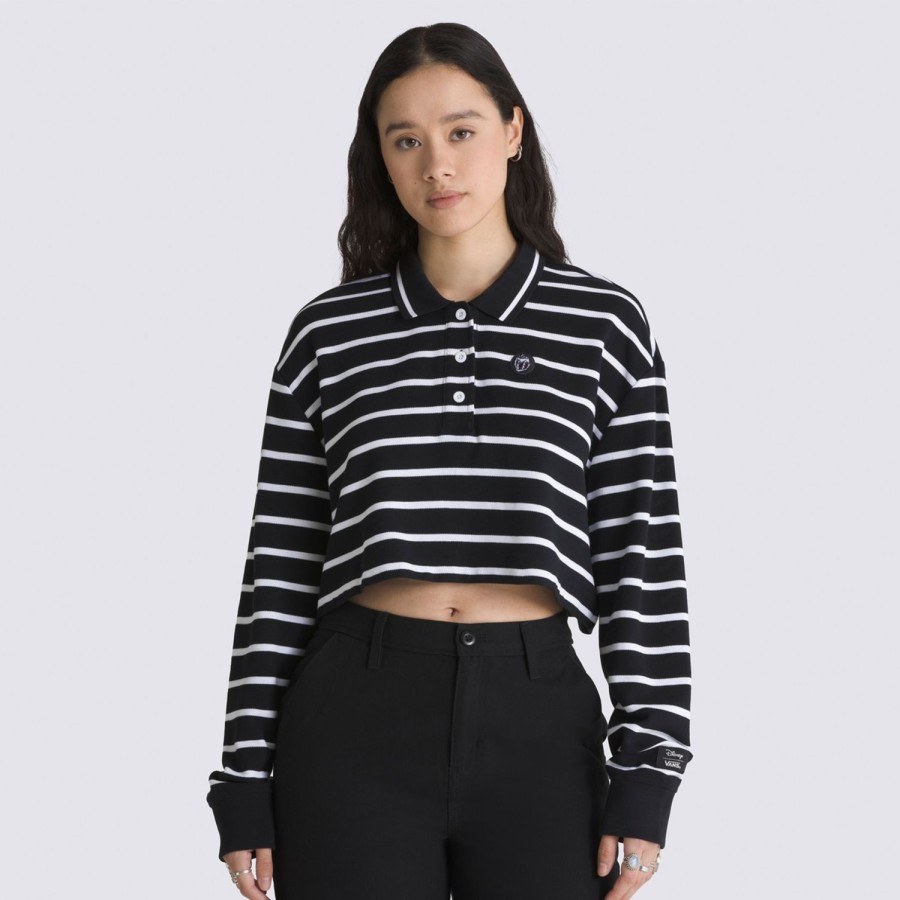 Damen VANS T-Shirts & Oberteile | Disney X Vans Bad Apple Long Sleeve Crop Rugby Poloshirt Schwarz