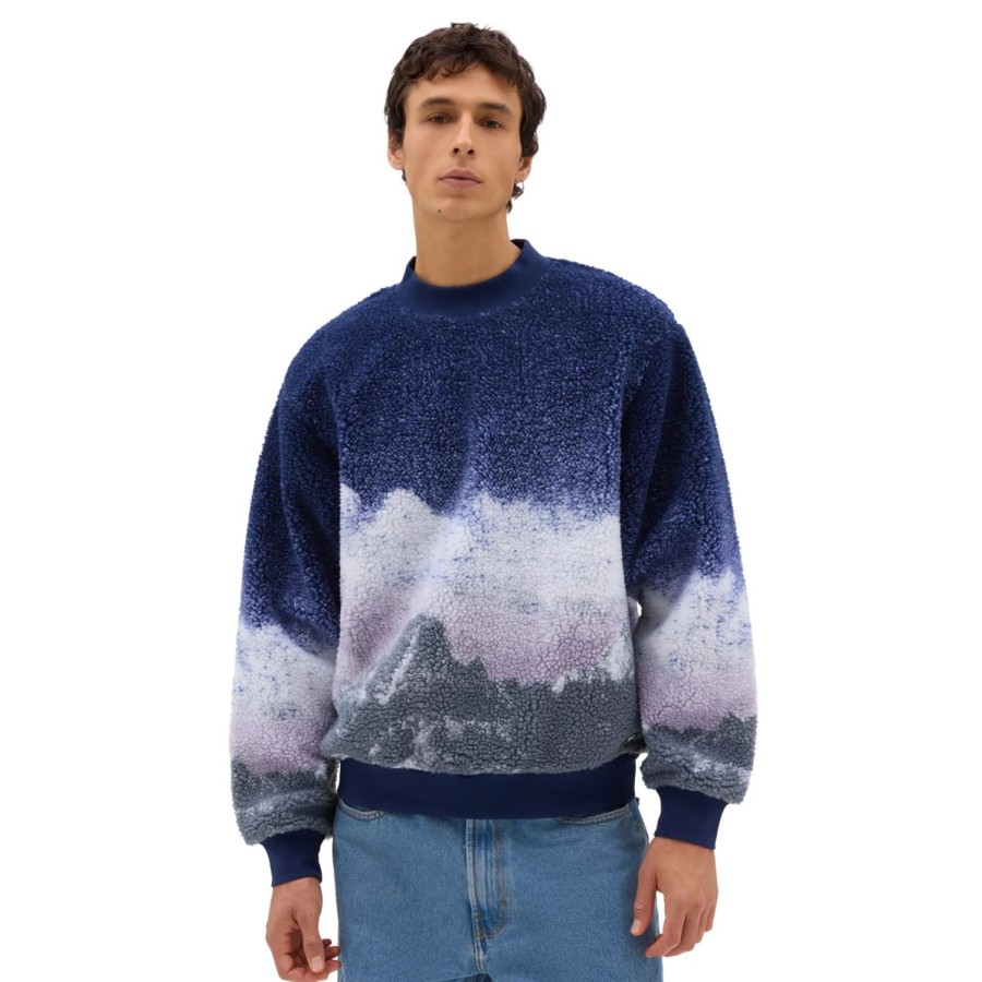 Herren VANS Kapuzenpullover & Sweatshirts | Overlook Sherpa Crew Sweatshirt Aus Fleece Blau