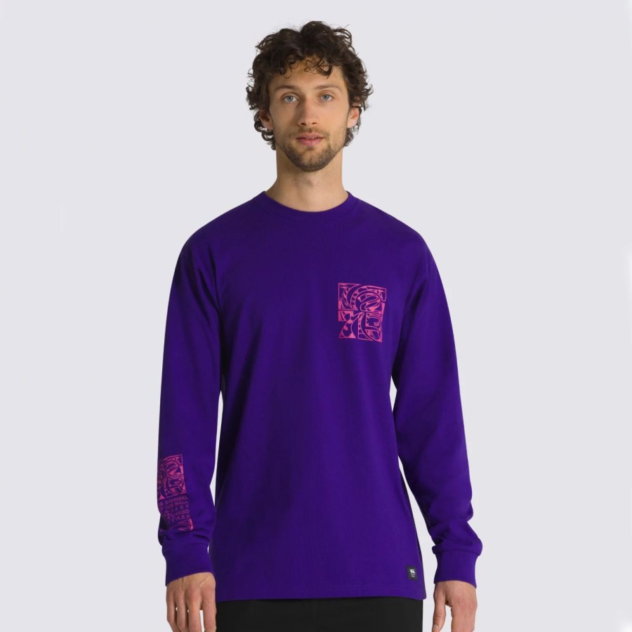 Herren VANS T-Shirts & Tank Tops | Digital Demented Vans Logo Langarmshirt Violett