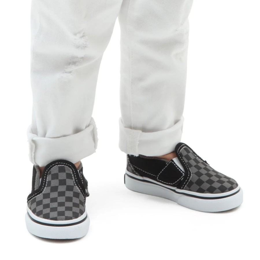 Kinder VANS Kleinkinder-Schuhe (1-4 Jahre) | Kleinkinder Checkerboard Slip-On Schuhe Mit Klettverschluss (1-4 Jahre) Schwarz, Grau