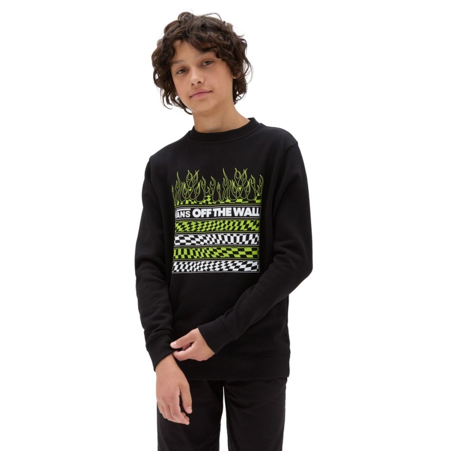 Kinder VANS Jungen-Bekleidung (8-14+) | Jungen Neon Flames Crew Sweatshirt (8-14 Jahre) Schwarz